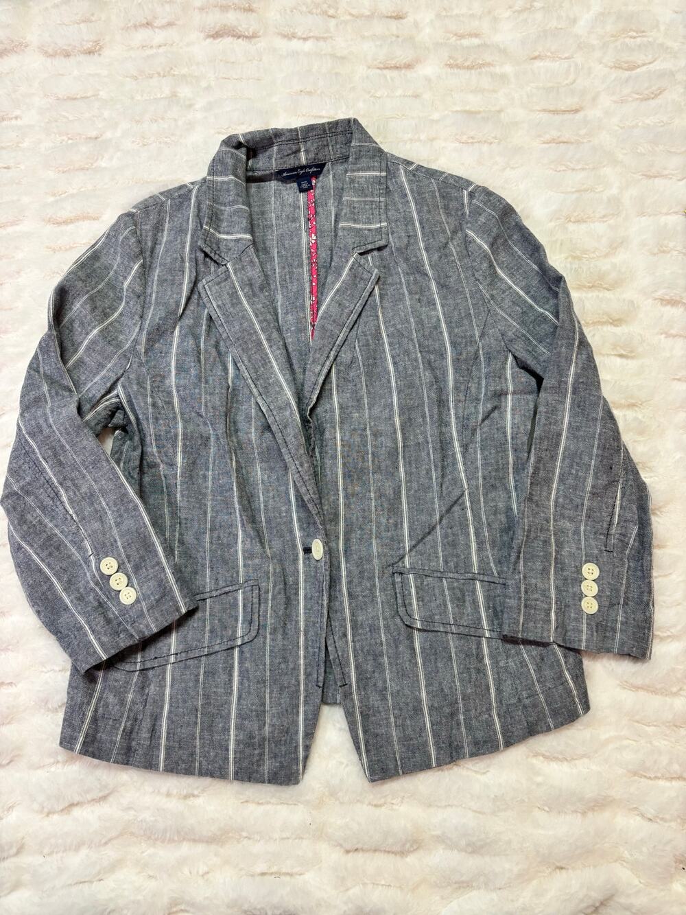 American Eagle Outfitters Pinstripe Blazer Women's Medium Gray Preppy Academia